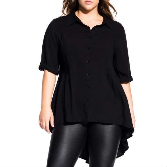 City Chic Tops - City Chic Fierce Black High/Low Shirt